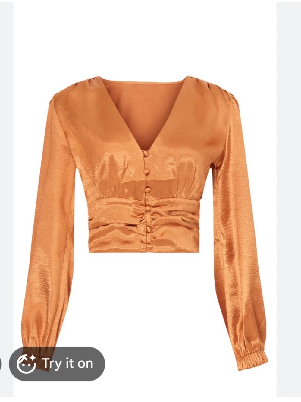 Satin V-Neck Cropped Blouse in Copper Orange